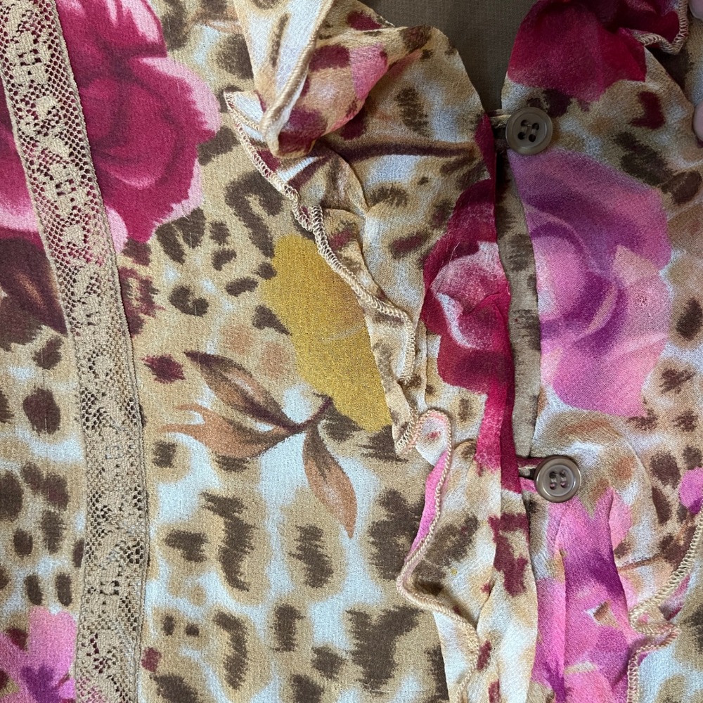 NYC Design Co Silk Skirt Set Womens 2X 3X Leopard Floral Whimsigoth Vtg Y2K Boho - Picture 9 of 16